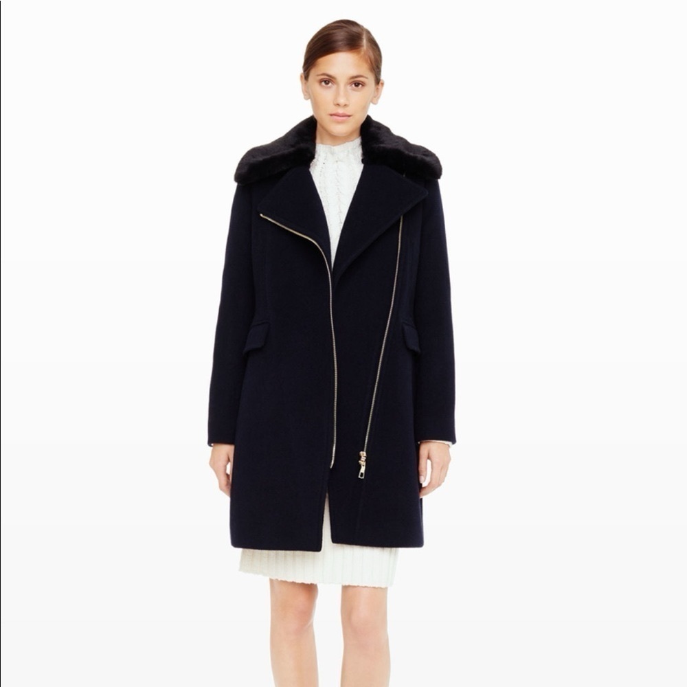 Club Monaco Wool Josette Faux Fur Removable Collar Zip Peacoat Black Large $495